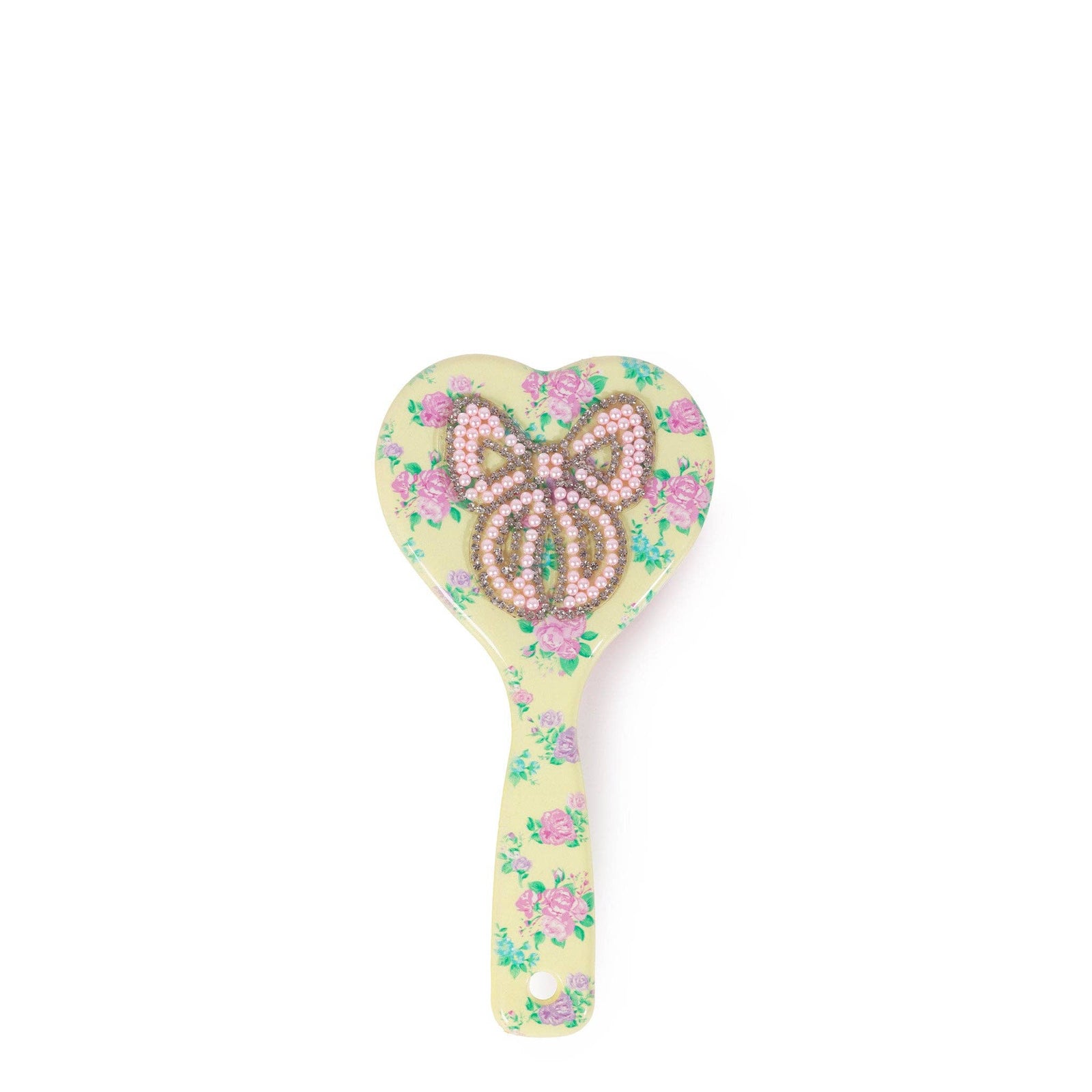 OMG Accessories Bow Floral Printed Heart Shaped Hairbrush