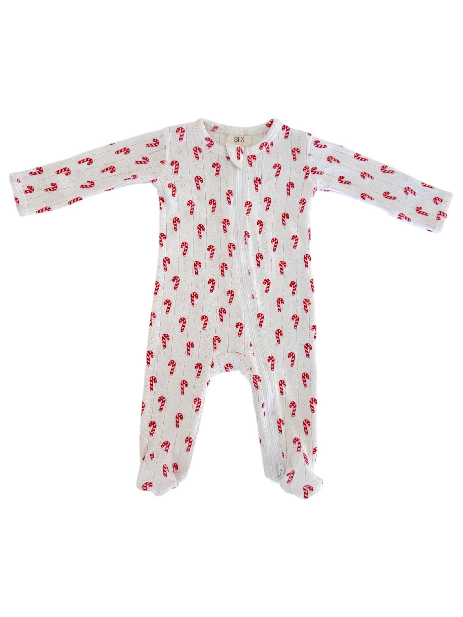 Candy Cane Organic Pointelle Zip Footie