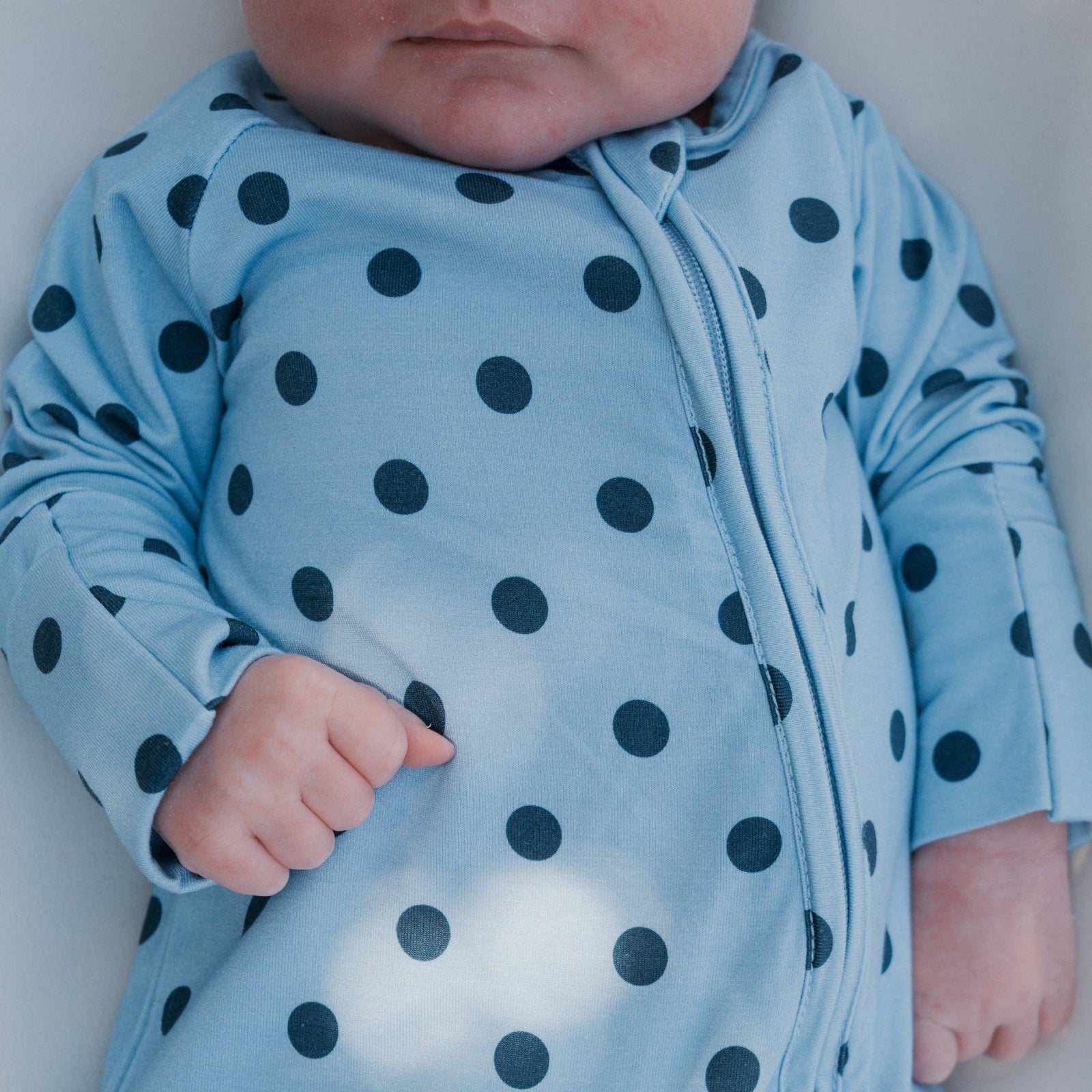 Forever French Baby Bamboo Zip Pajamas | Sully Blue Polka Dot