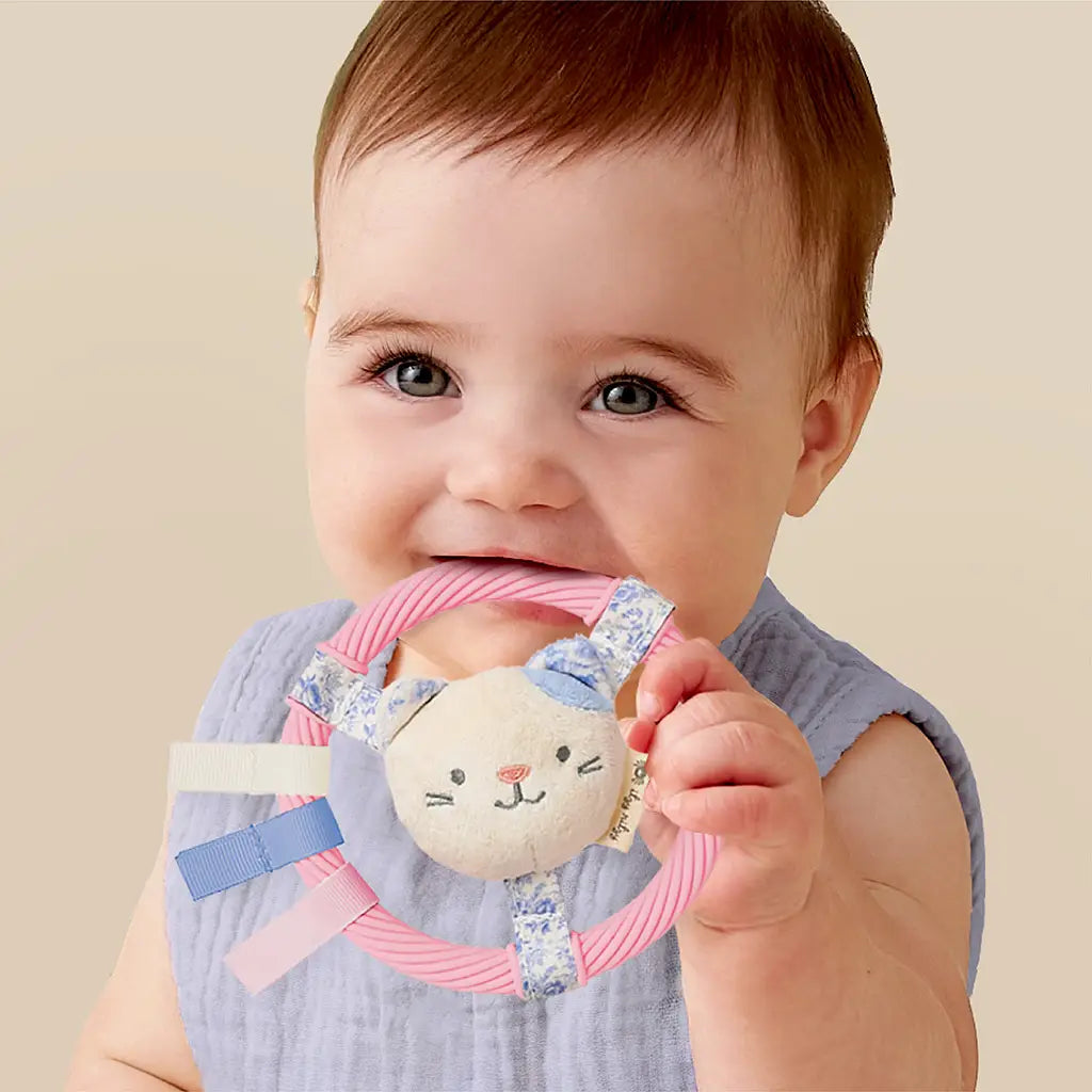 Itzy Ritzy Itzy Ring Pal Teething Ring with Plush Character | Pink Kitty