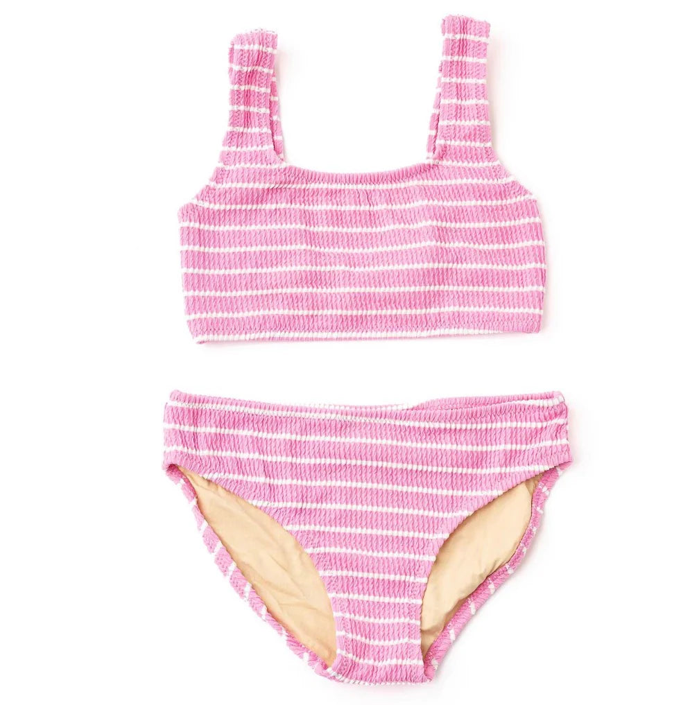 Shade Critters Pink Crinkle Stripe Two Piece Bathing Suit