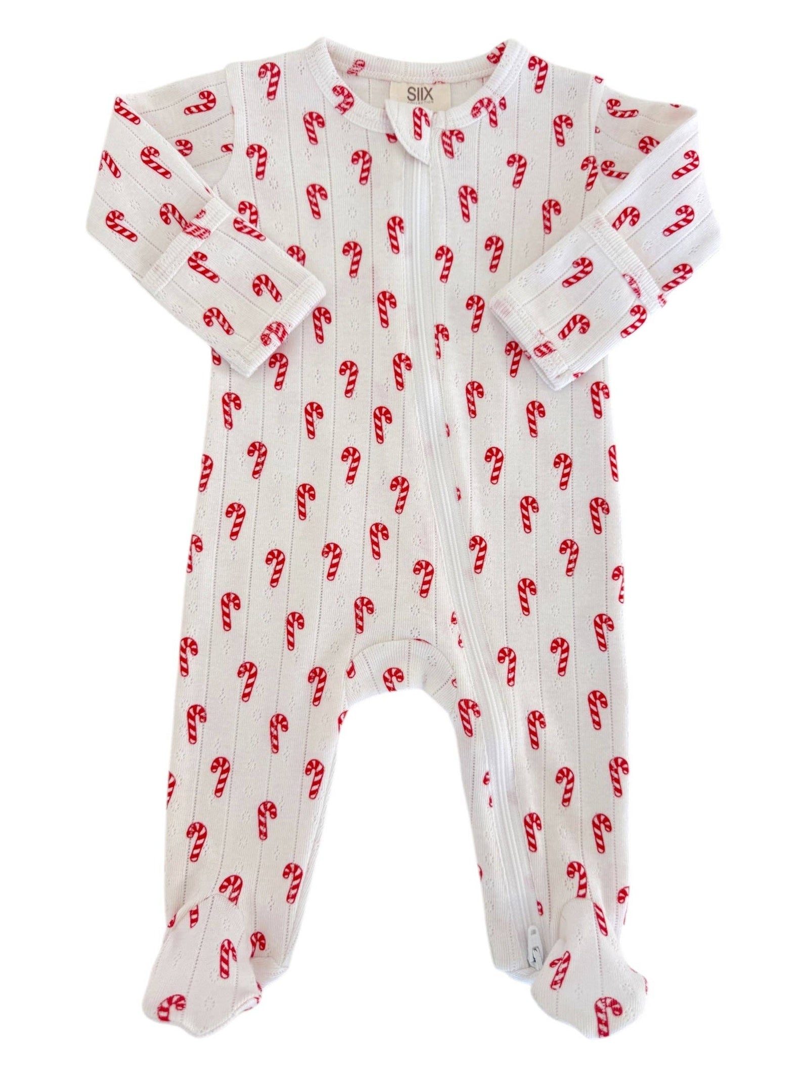 Candy Cane Organic Pointelle Zip Footie