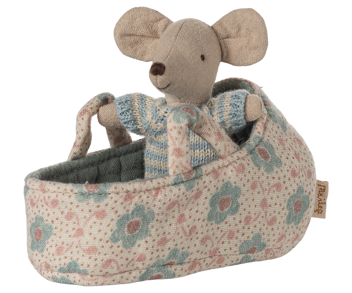 Maileg Baby Mouse in CarryCot | Blue