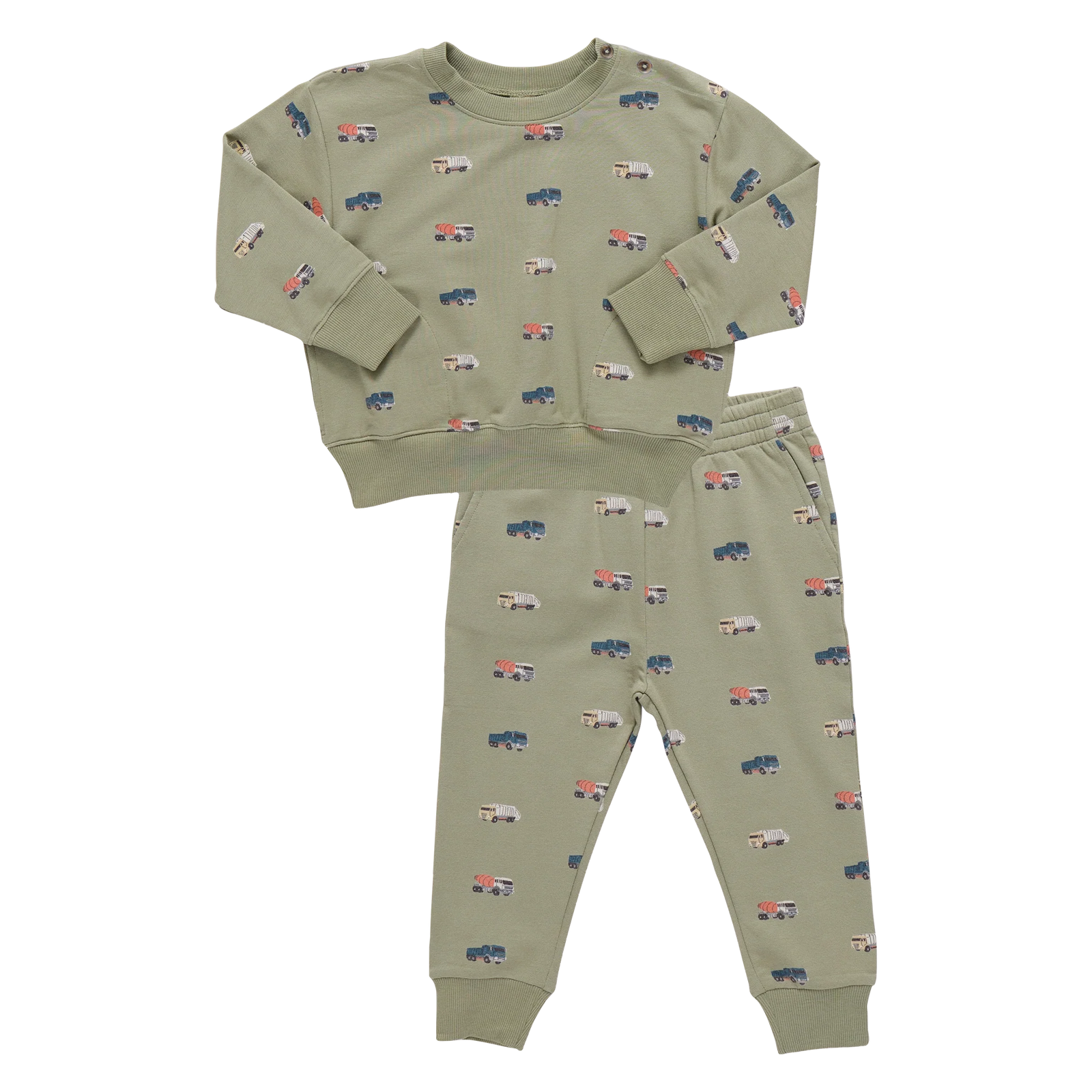 Coop Kids Baby Jax Jogger Set | Green Trucks