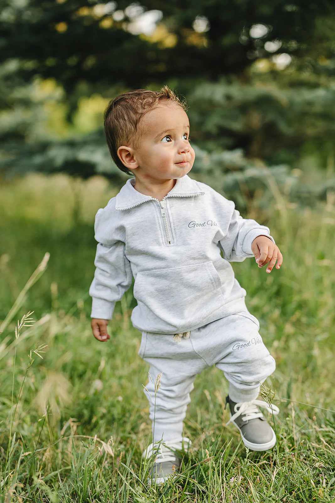 Mebie Baby Quarter Zip French Terry Set | Good Vibes