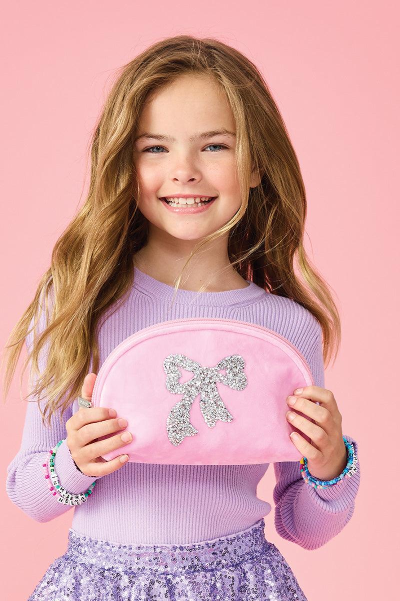 Iscream Glitter Bow Oval Cosmetic Bag