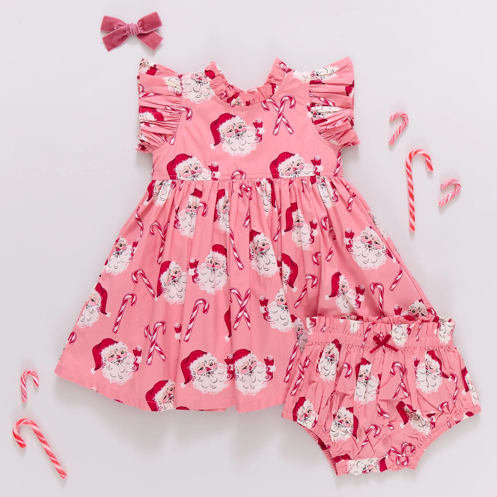 Pink Chicken Baby Girls' Jennifer Dress Set | Pink Candy Cane Santa