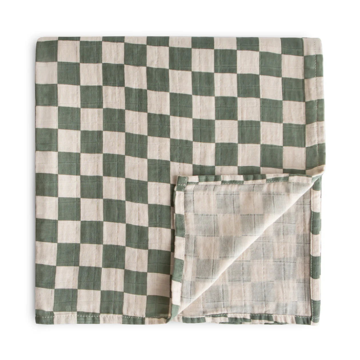 Mushie Organic Swaddle Blanket | Olive Check
