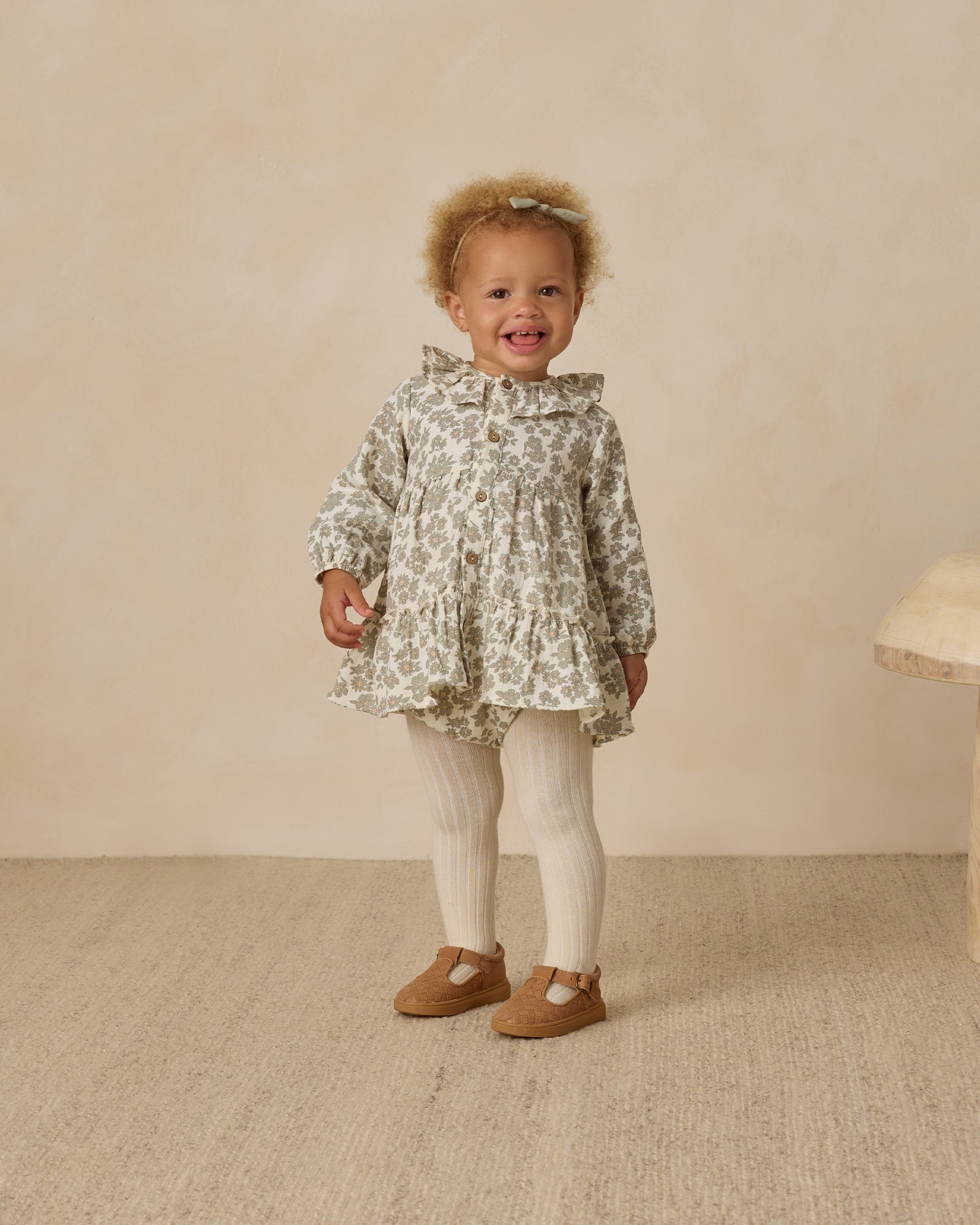 Quincy Mae Ruffle Collar Button Dress | Green Floral