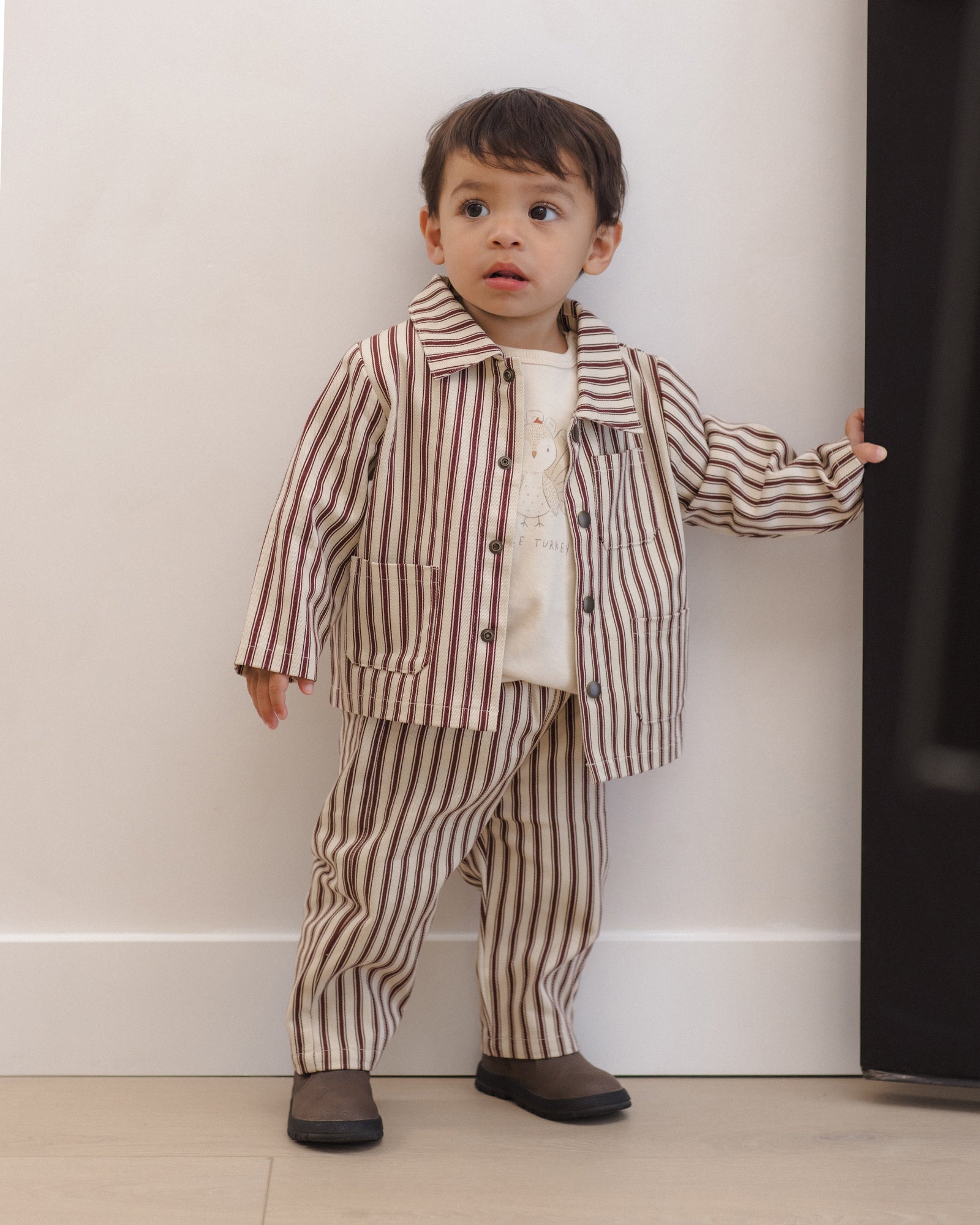 Quincy Mae Utility Jacket | Black Cherry Pinstripe
