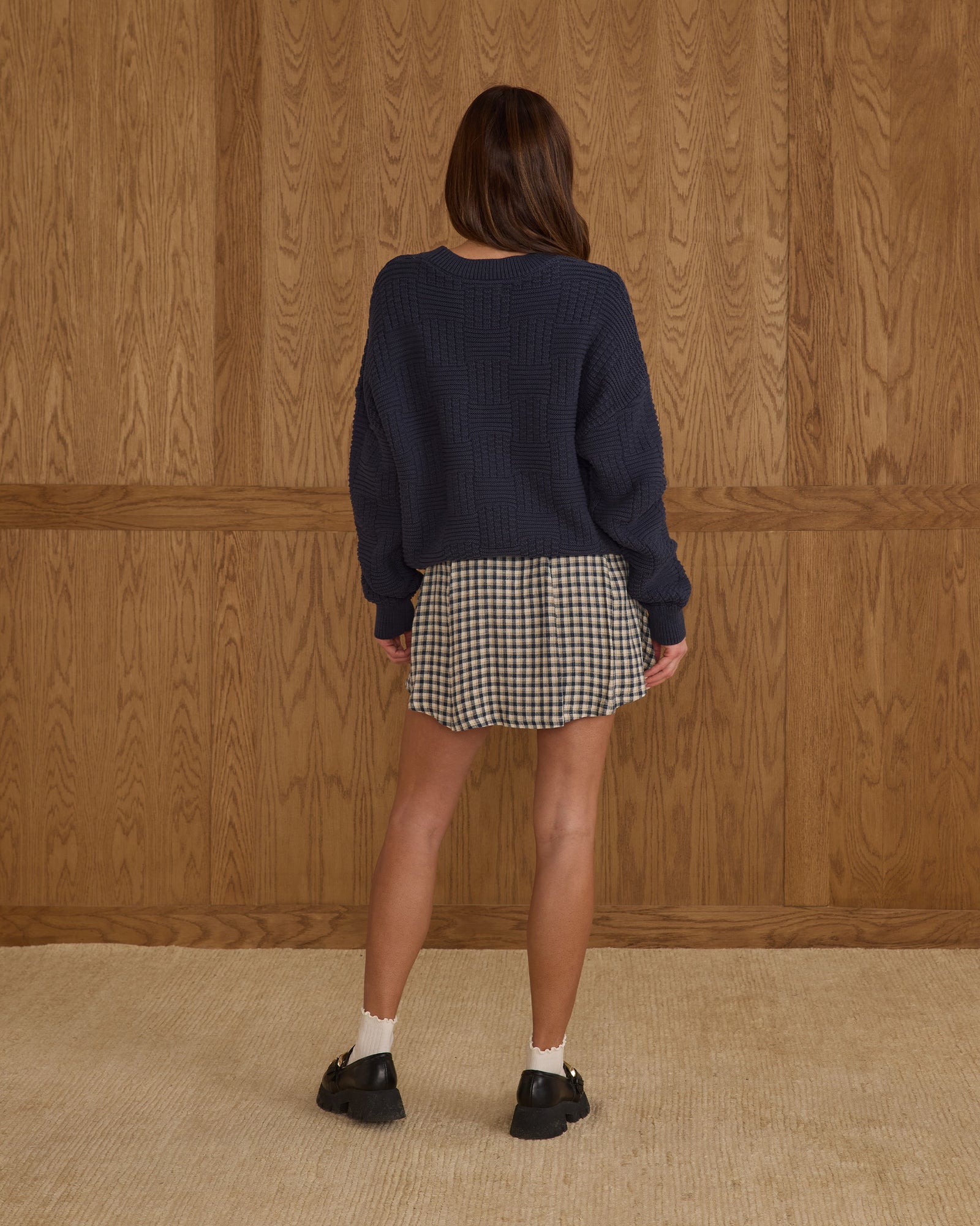 Rylee + Cru Women's Pleated Mini Skirt | Navy Check