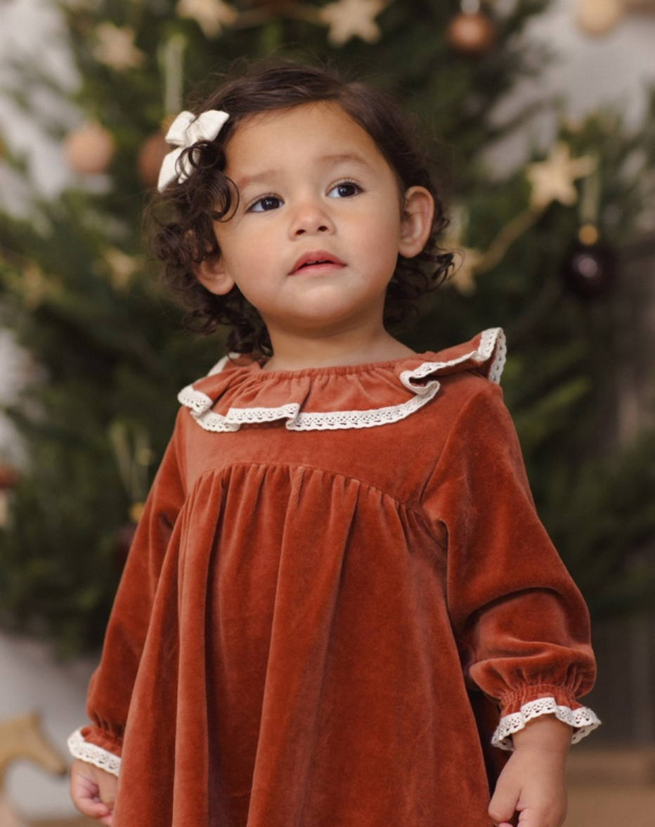 Quincy Mae Velour Baby Dress | Redwood