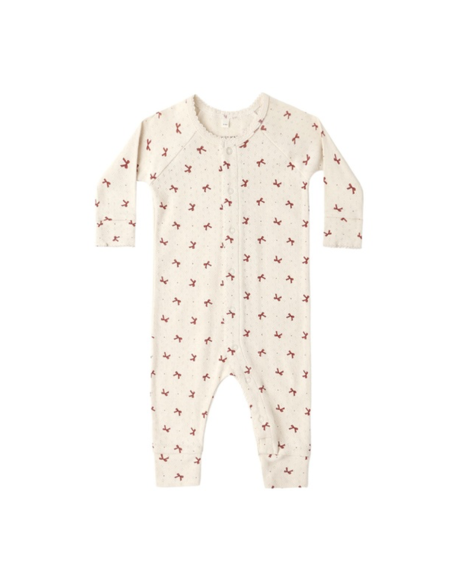 Quincy Mae Hidden Snap Footie | Red Bows