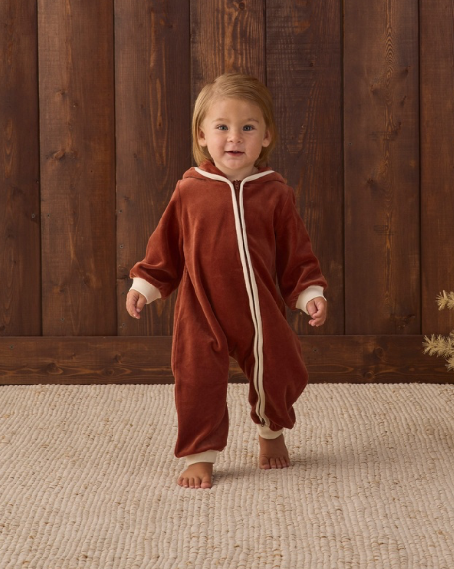 Quincy Mae Velour Zip Jumpsuit | Redwood