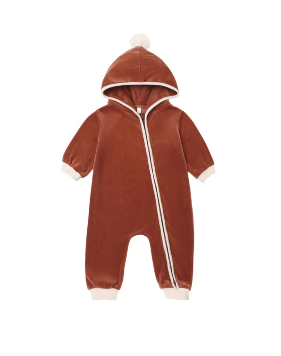 Quincy Mae Velour Zip Jumpsuit | Redwood