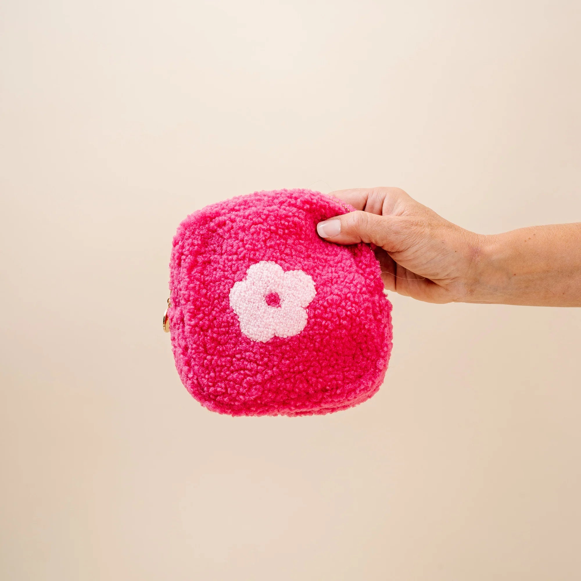 Pink Floral Square Sherpa Pouch