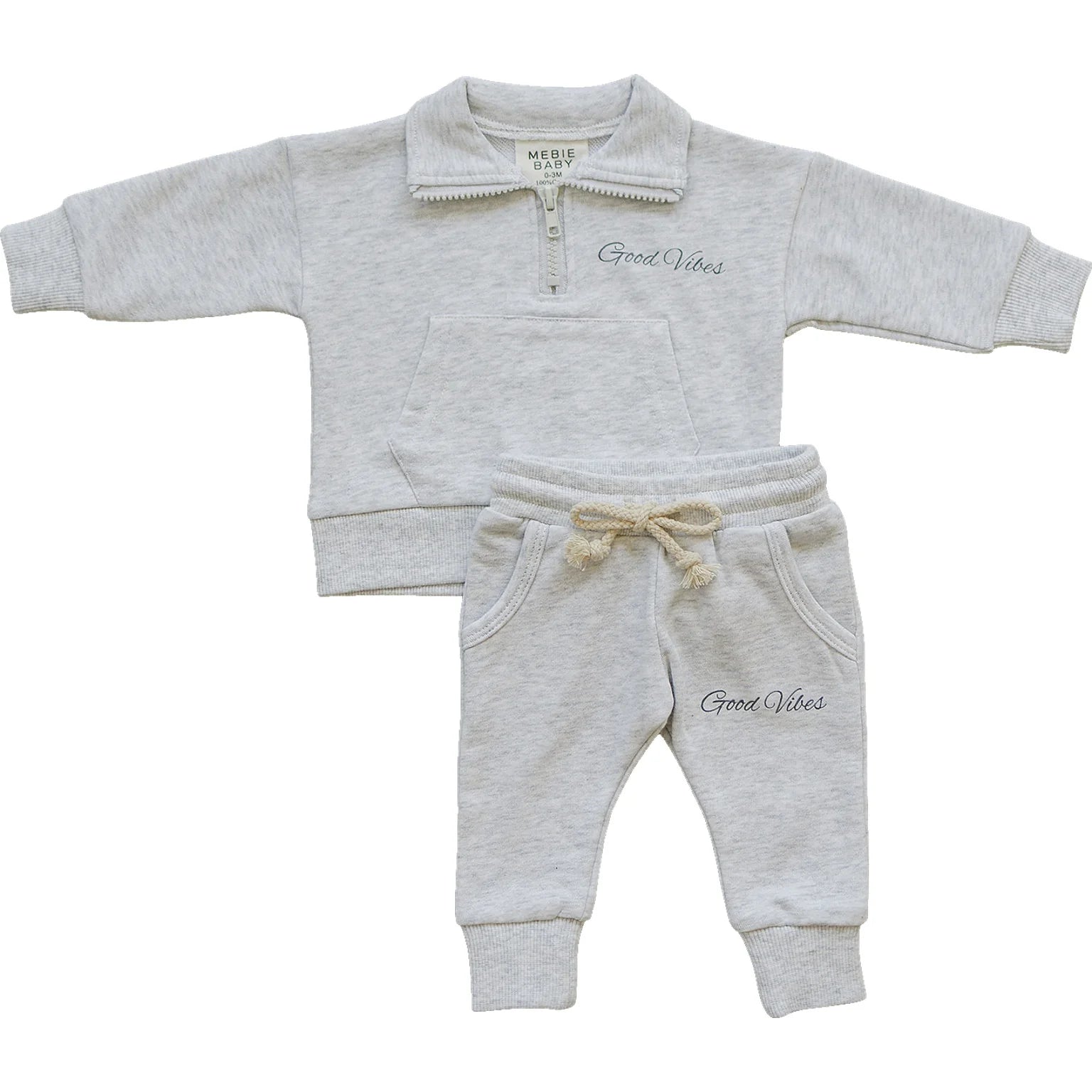 Mebie Baby Quarter Zip French Terry Set | Good Vibes