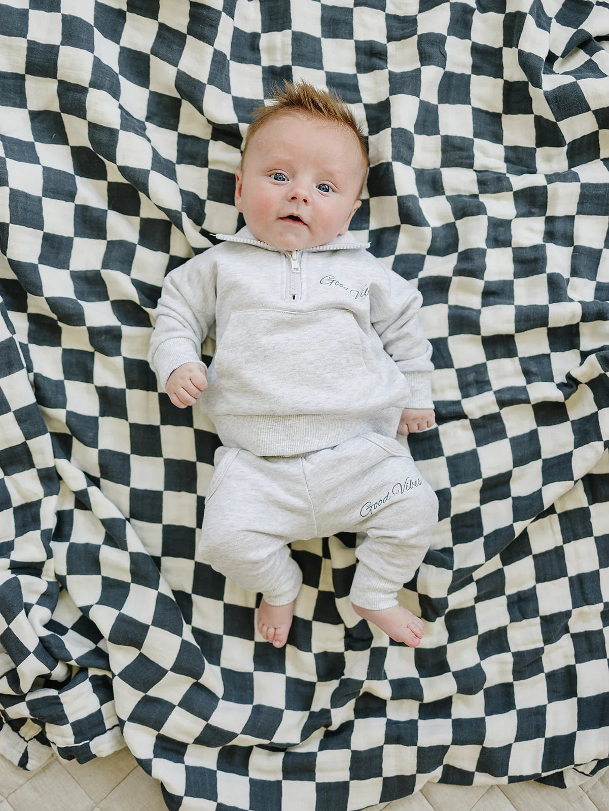 Mebie Baby Quarter Zip French Terry Set | Good Vibes