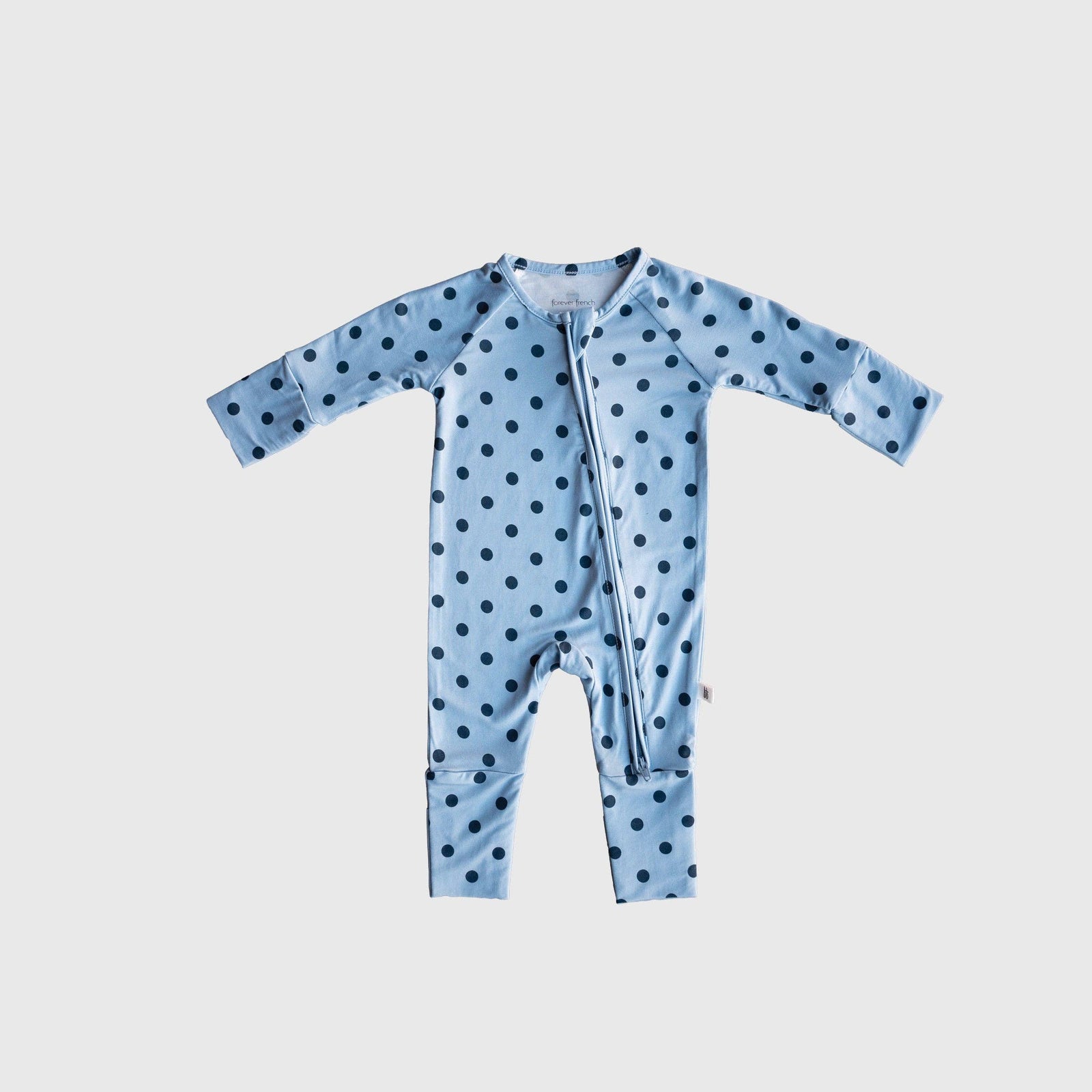 Forever French Baby Bamboo Zip Pajamas | Sully Blue Polka Dot