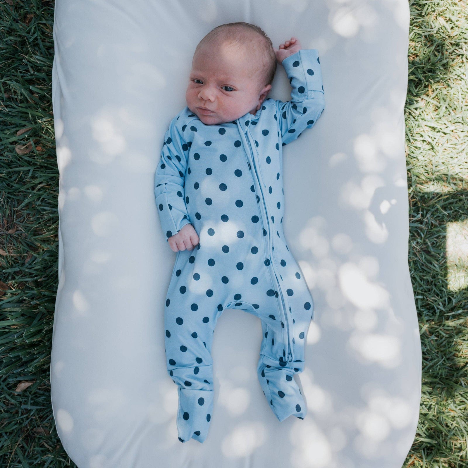 Forever French Baby Bamboo Zip Pajamas | Sully Blue Polka Dot