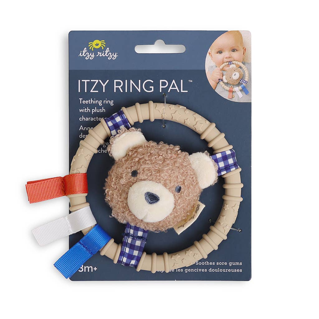 Itzy Ritzy Itzy Ring Pal Teething Ring with Plush Character | Taupe Bear