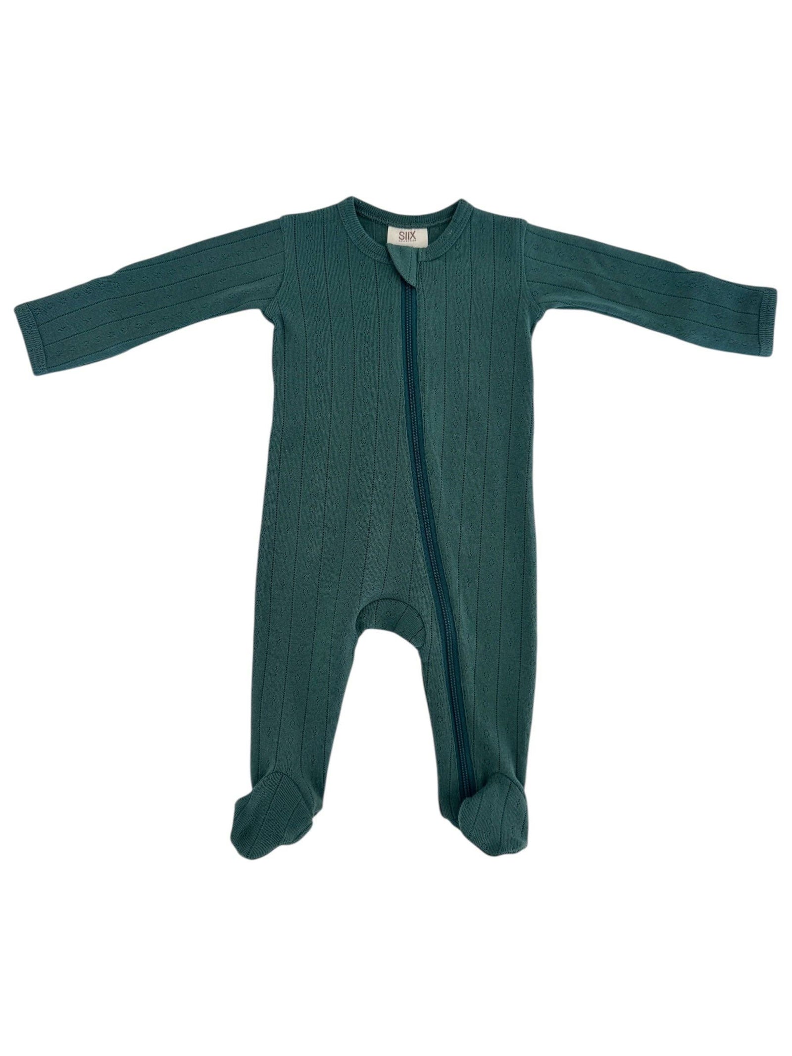 Organic Pointelle 2-Way Zip Footie | Pine