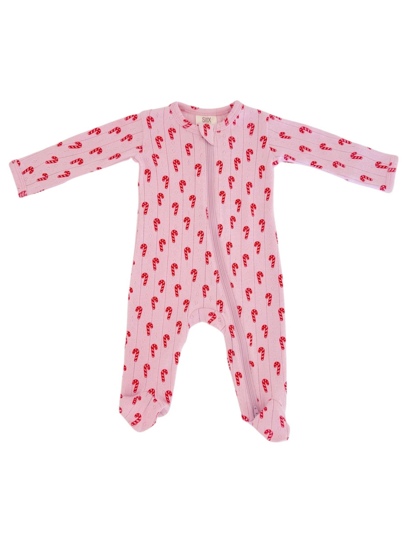 Pink Candy Cane Organic Pointelle 2-Way Zip Footie
