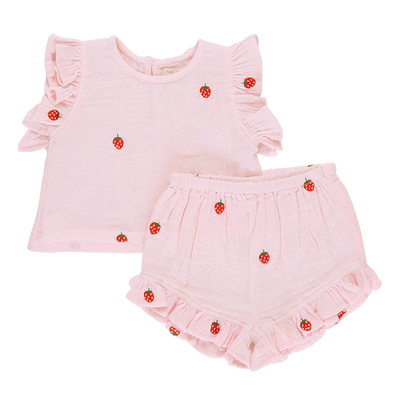 Pink Chicken Girls Roey 2 Piece Set | Strawberry Embroidery