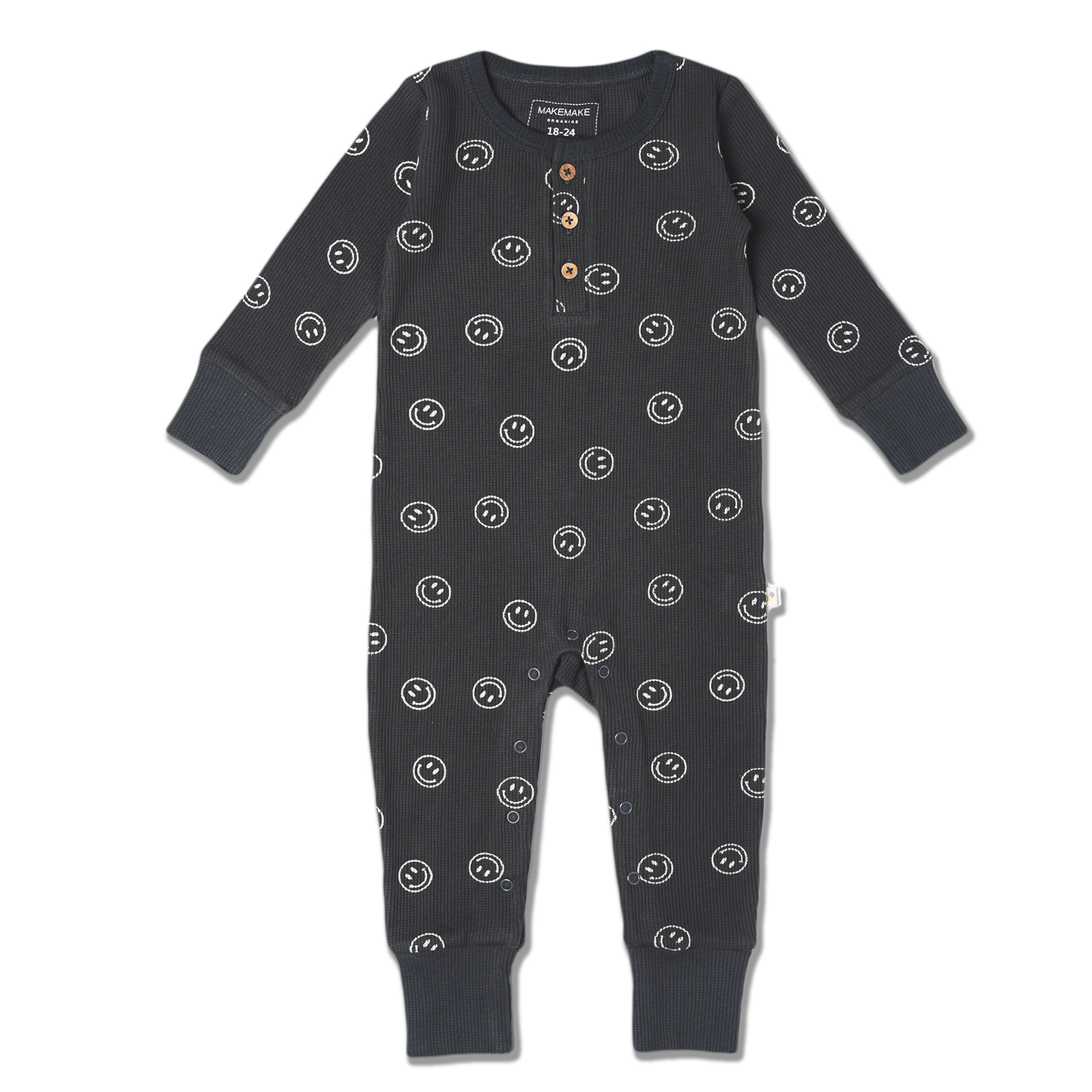 Makemake Organics Organic Button Romper | Happy Face