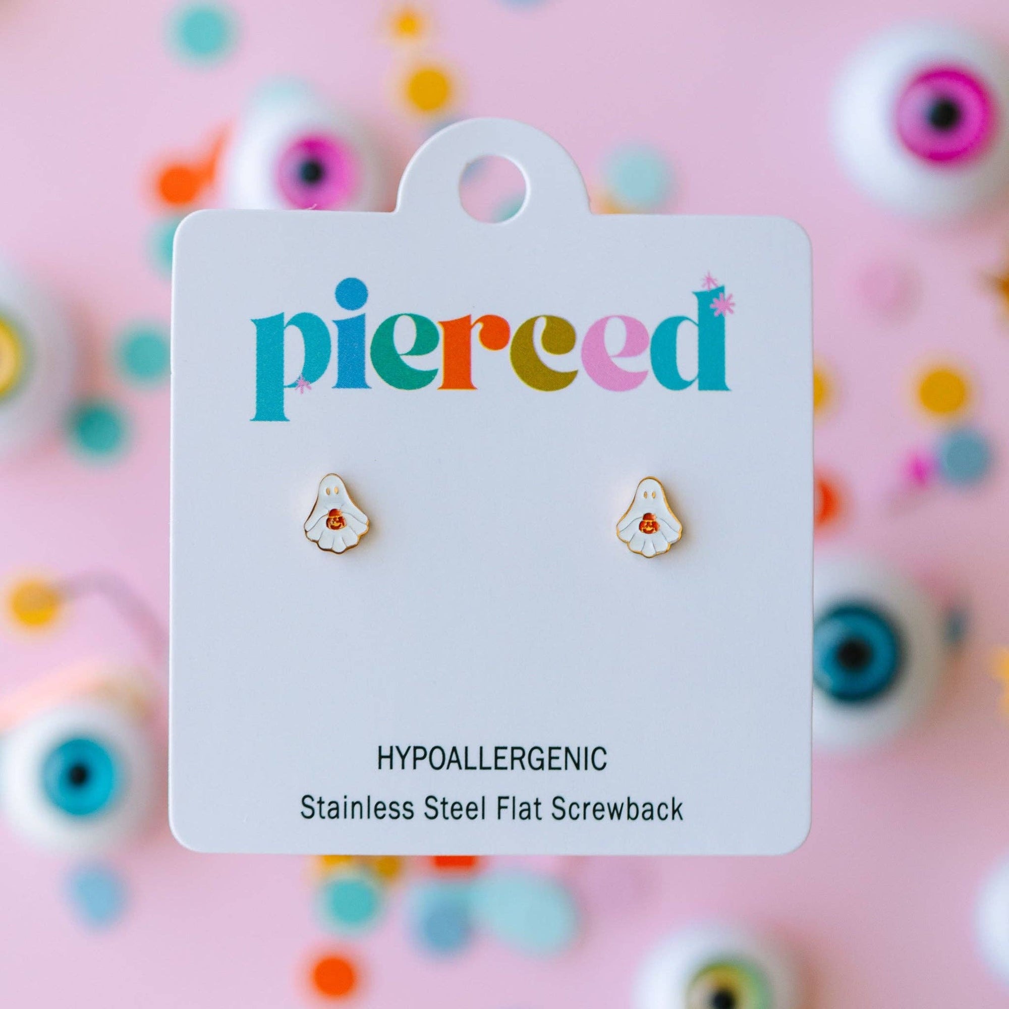 Pierced Co. Trick or Treat Ghost Screwback Earrings