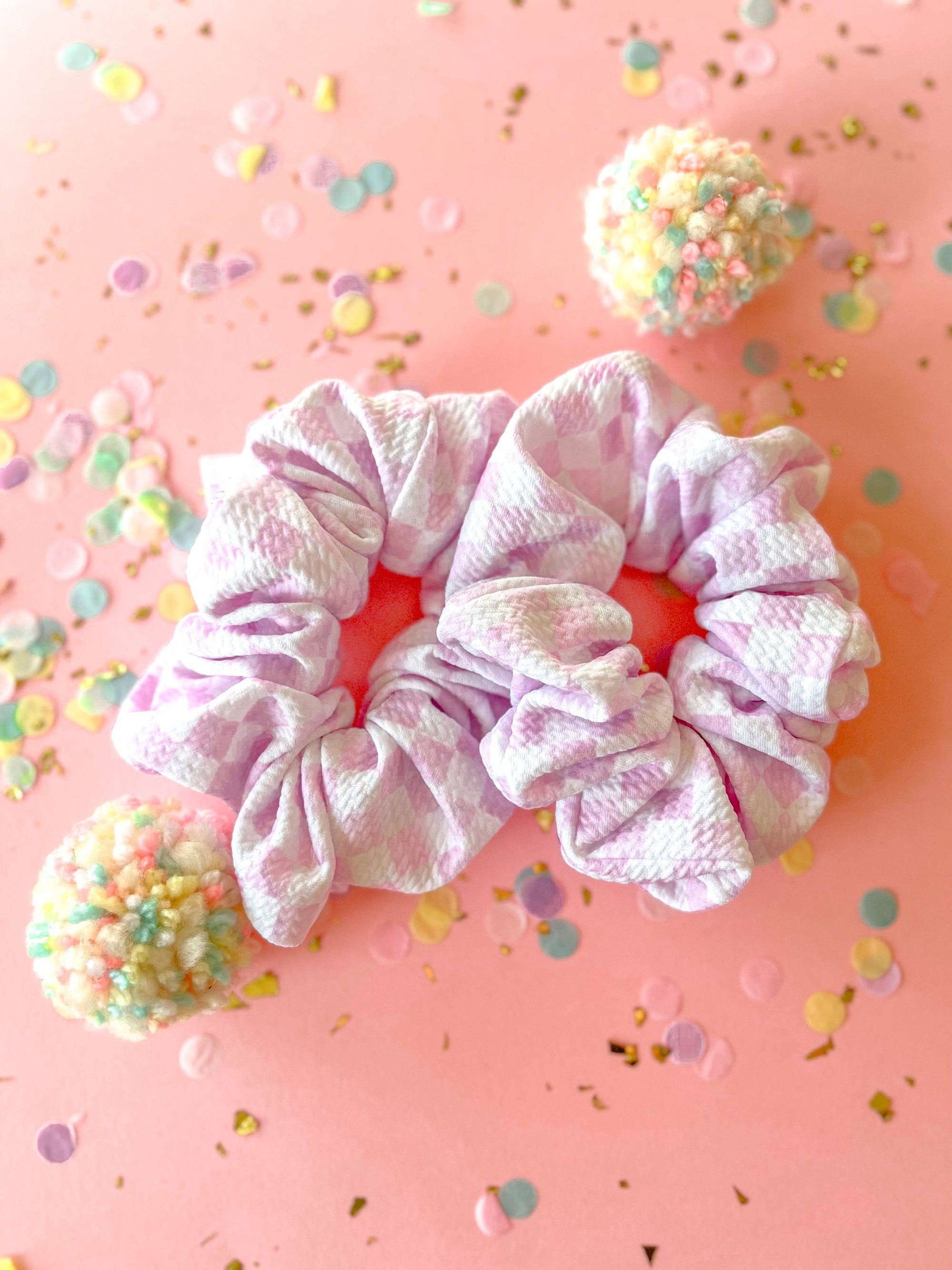 Pink-Lilac Checkered Oversized Scrunchy