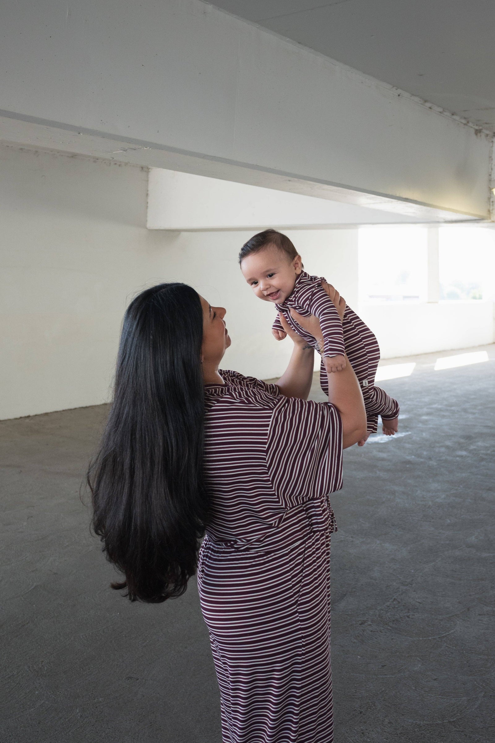 Forever French Baby  Bamboo Zip Pajamas | Maroon Stripe