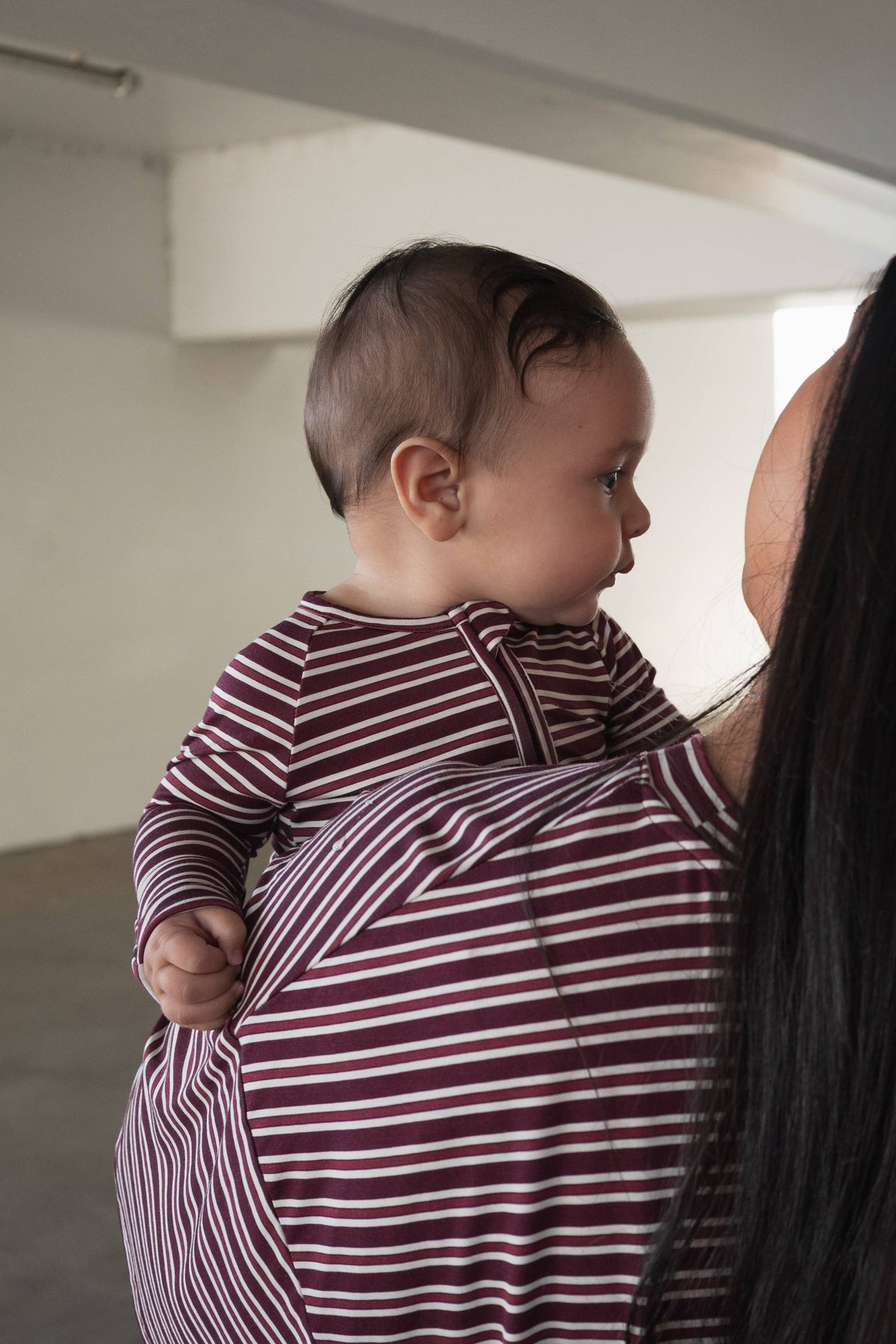 Forever French Baby  Bamboo Zip Pajamas | Maroon Stripe