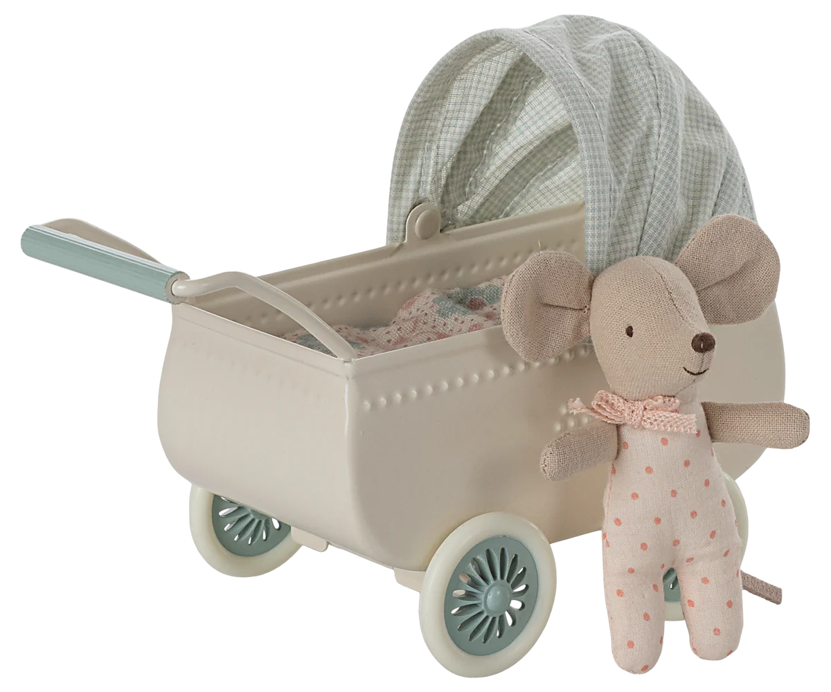 Maileg Pram with Baby Mouse | Mint