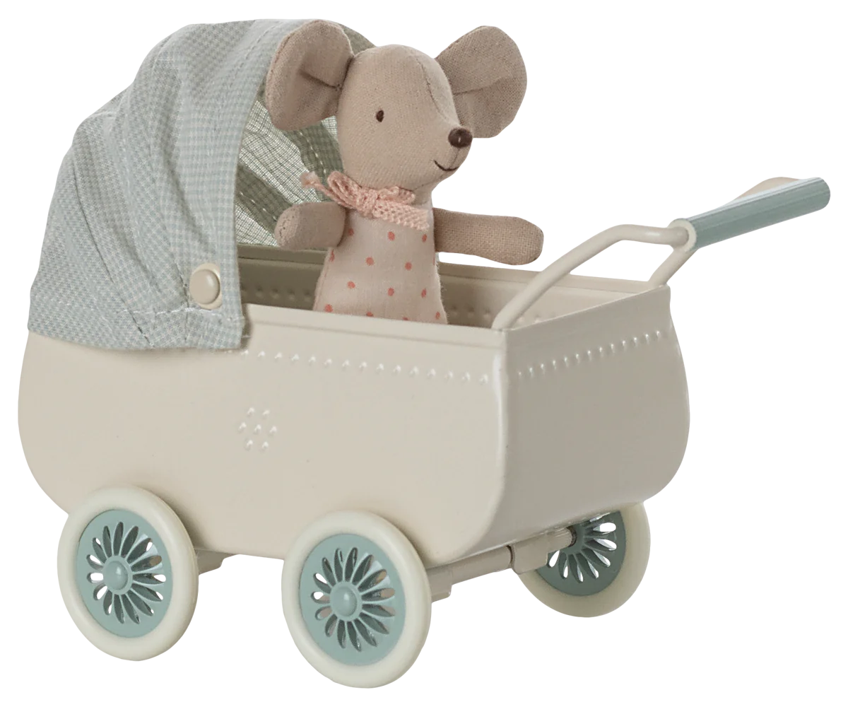 Maileg Pram with Baby Mouse | Mint