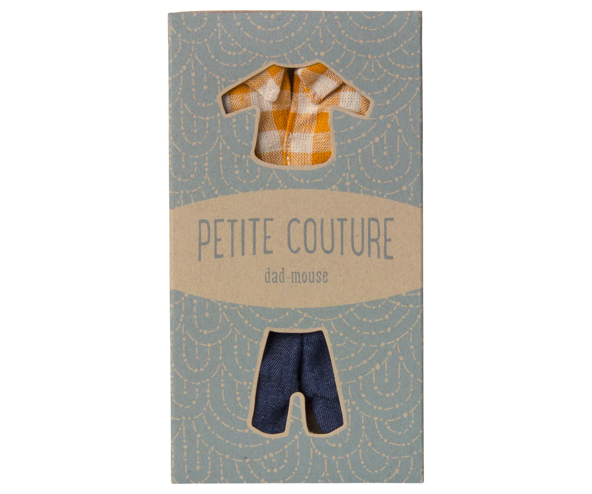 Maileg Yellow Check Shirt + Pants | Dad Mouse