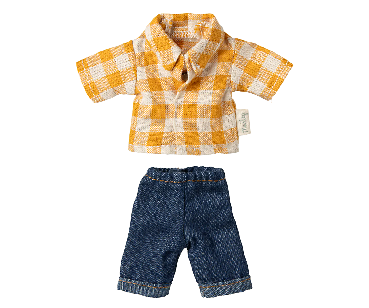 Maileg Yellow Check Shirt + Pants | Dad Mouse