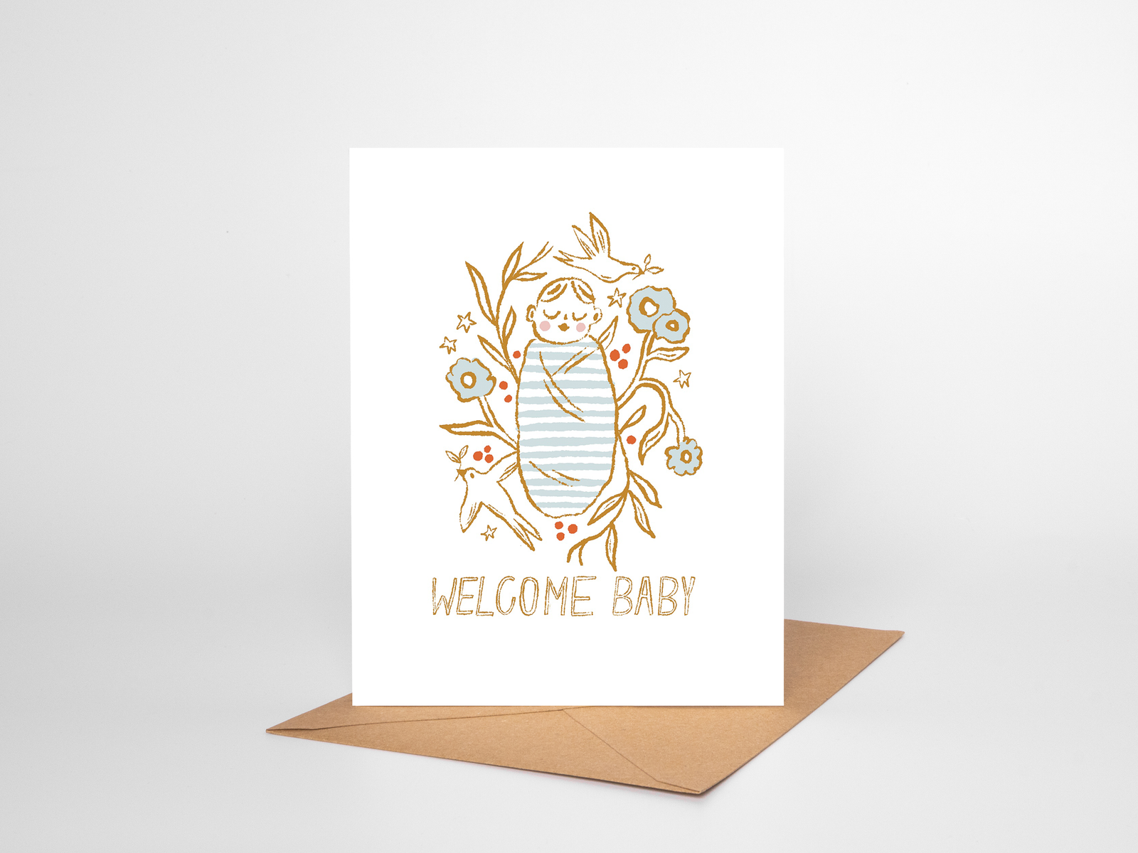 Baby Card | Minimalist Baby Swaddle with Flowers