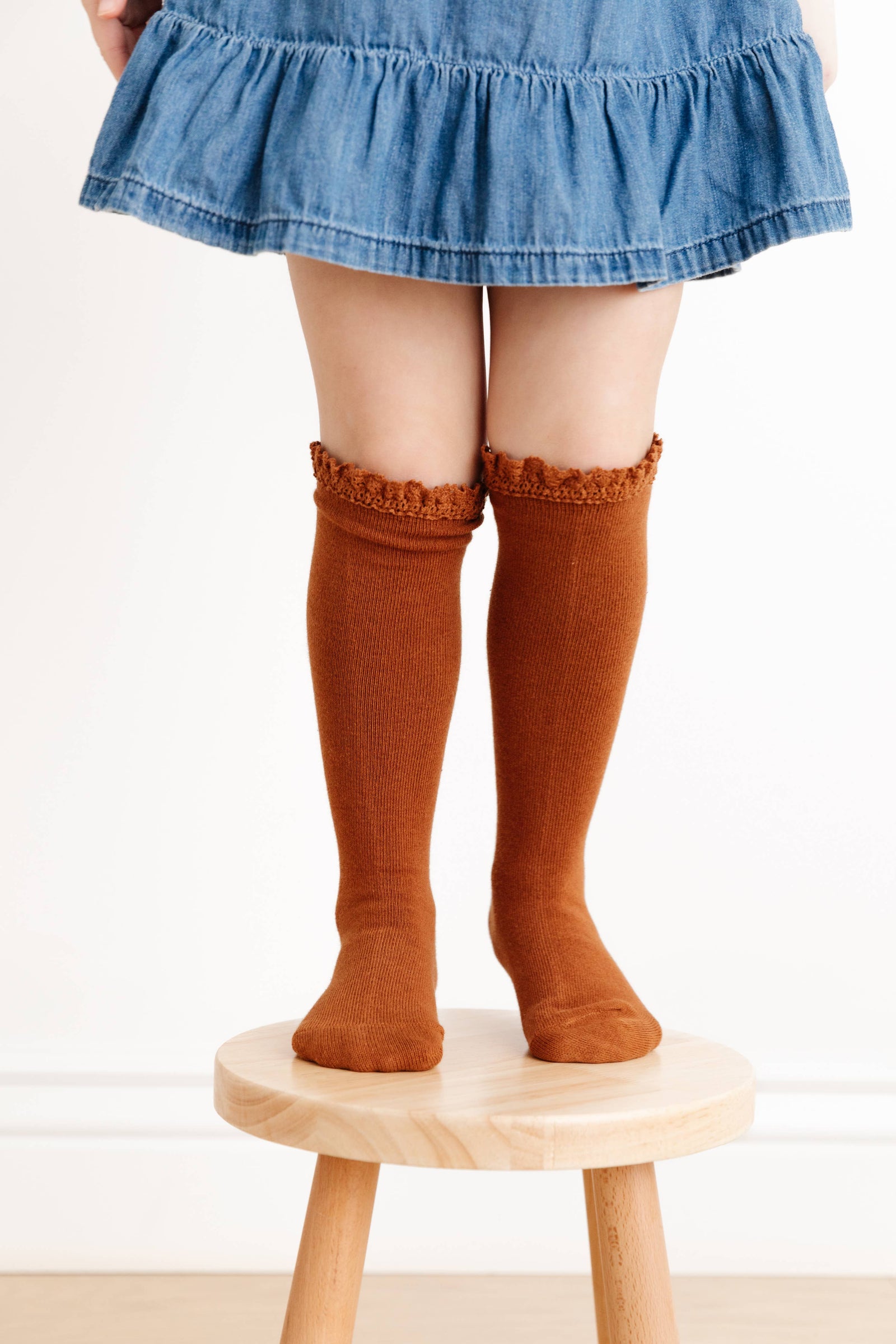 Little Stocking Co. Lace Top Knee High Socks | Sugar Almond