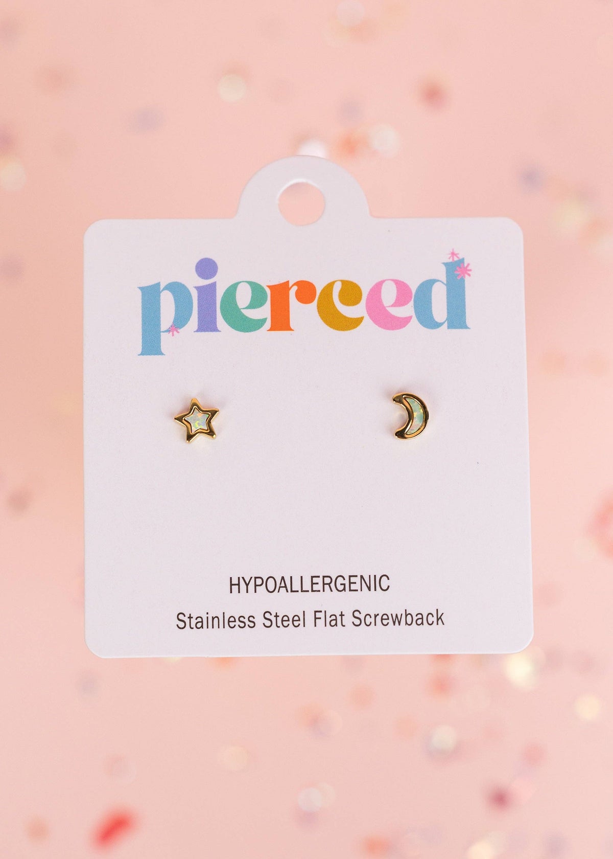 Pierced Co Moon/Star Opal Screwback Earrings