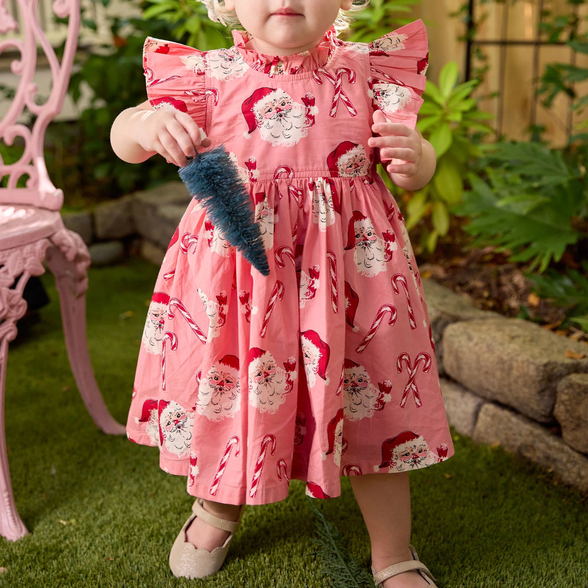 Pink Chicken Baby Girls' Jennifer Dress Set | Pink Candy Cane Santa