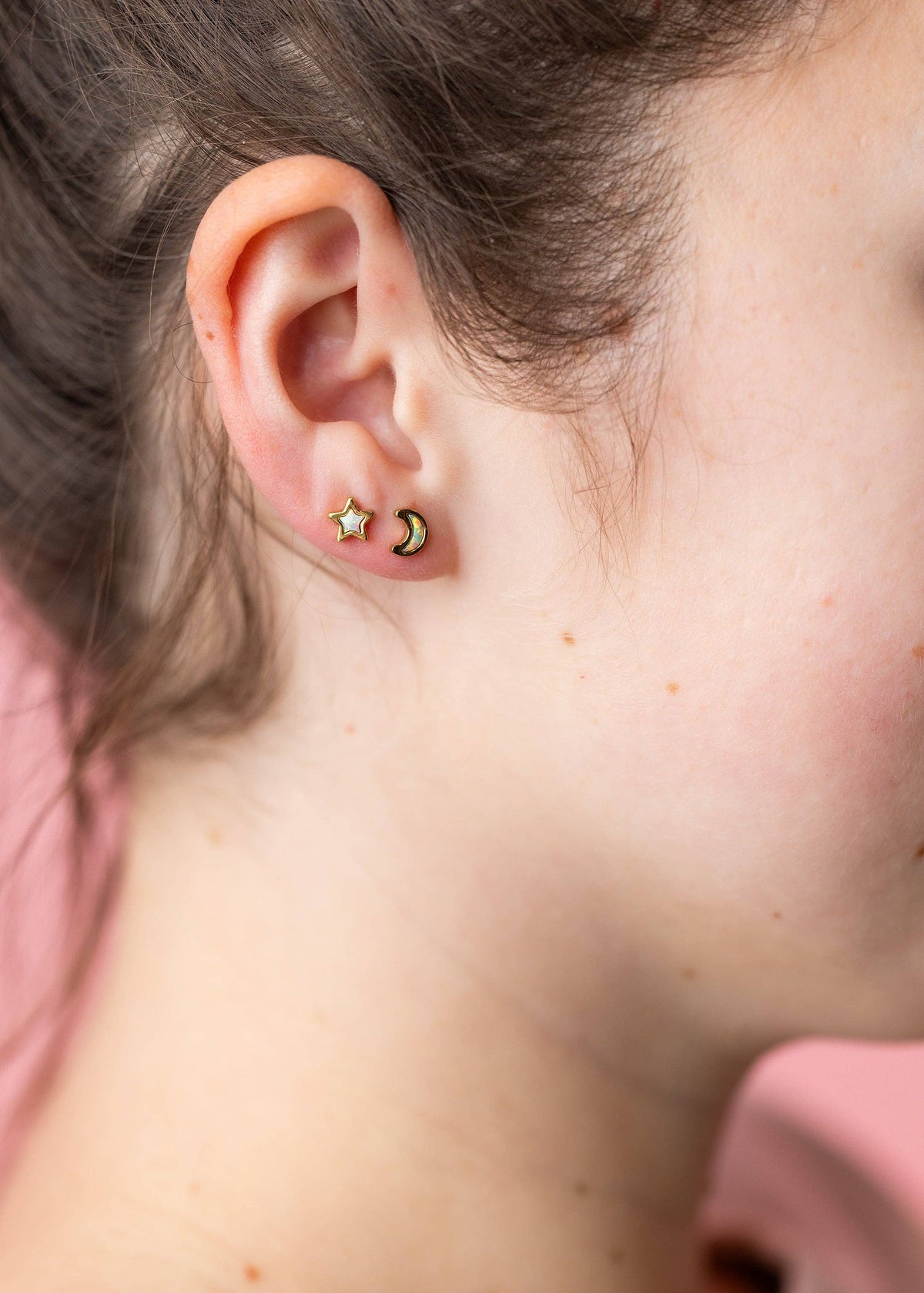Pierced Co Moon/Star Opal Screwback Earrings