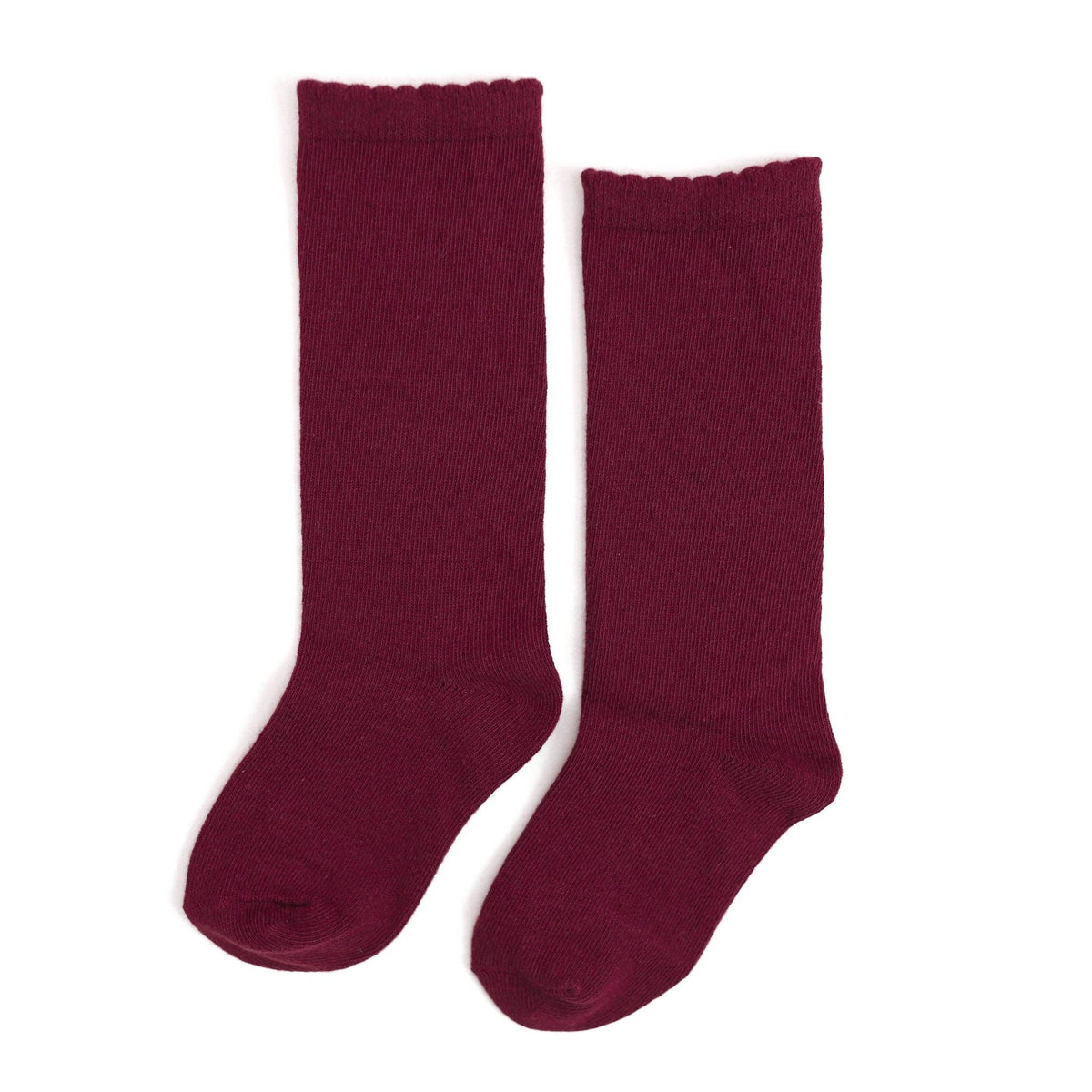Little Stocking Co. Scalloped Knee High Socks | Burgundy