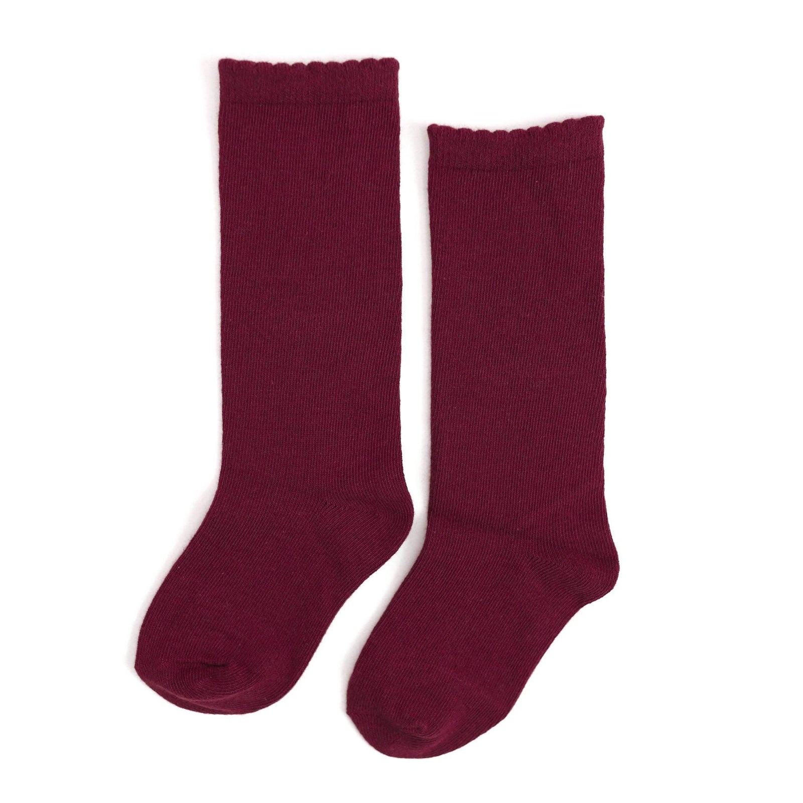 Little Stocking Co. Scalloped Knee High Socks | Burgundy