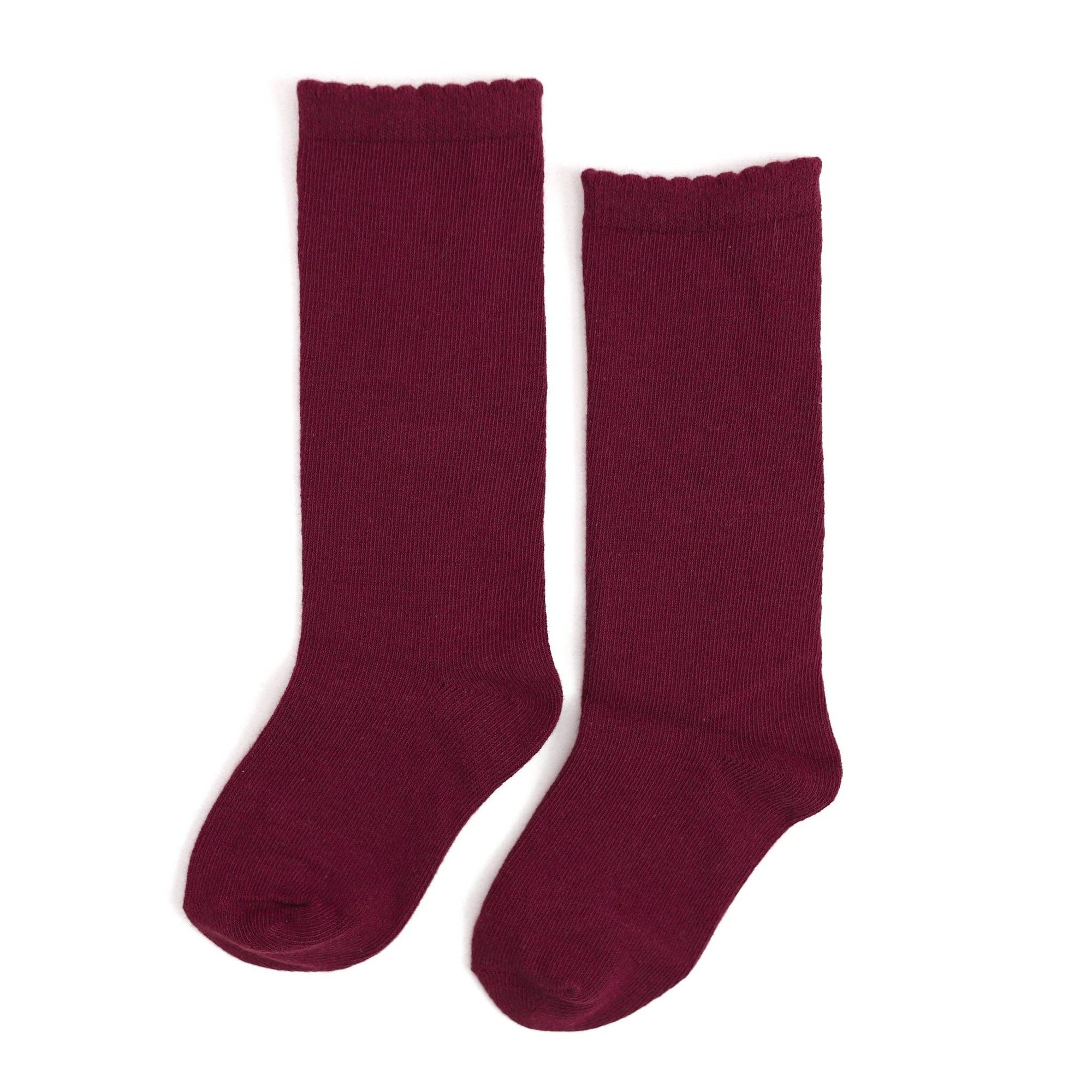Little Stocking Co. Scalloped Knee High Socks | Burgundy