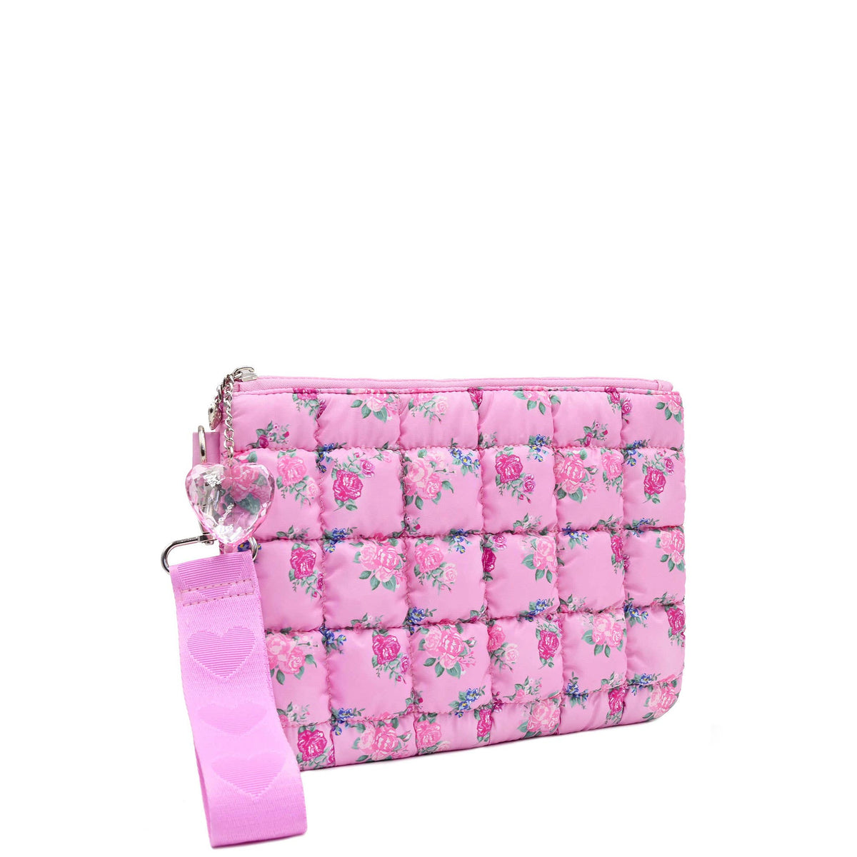Quilted Scrunchies Floral Printed Wristlet w/ Heart Charm | Pink