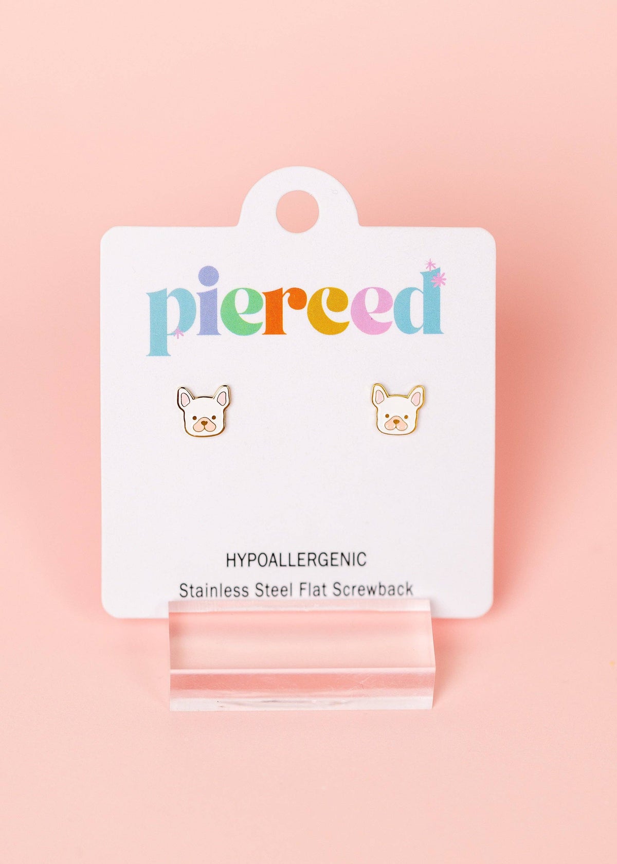 Pierced Co White Dog Screwback Earrings