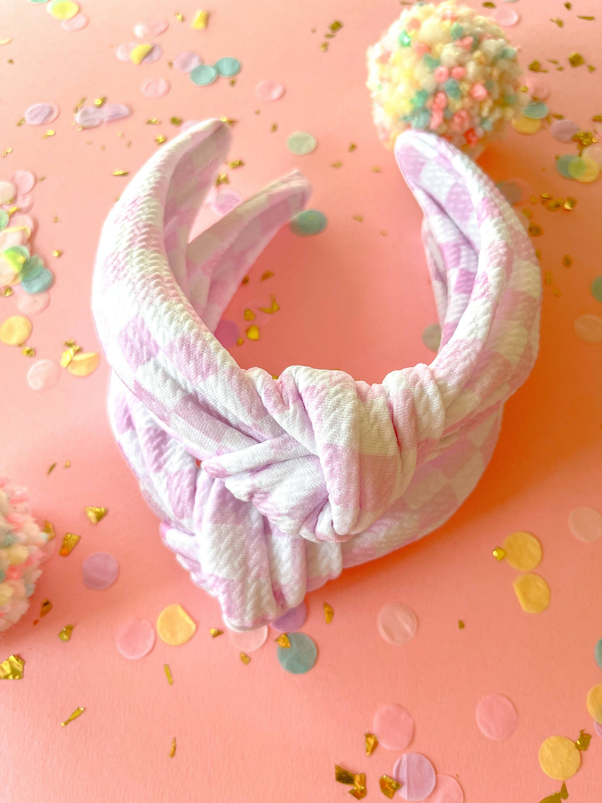 Pink-Lilac Checkered Knotted Headband