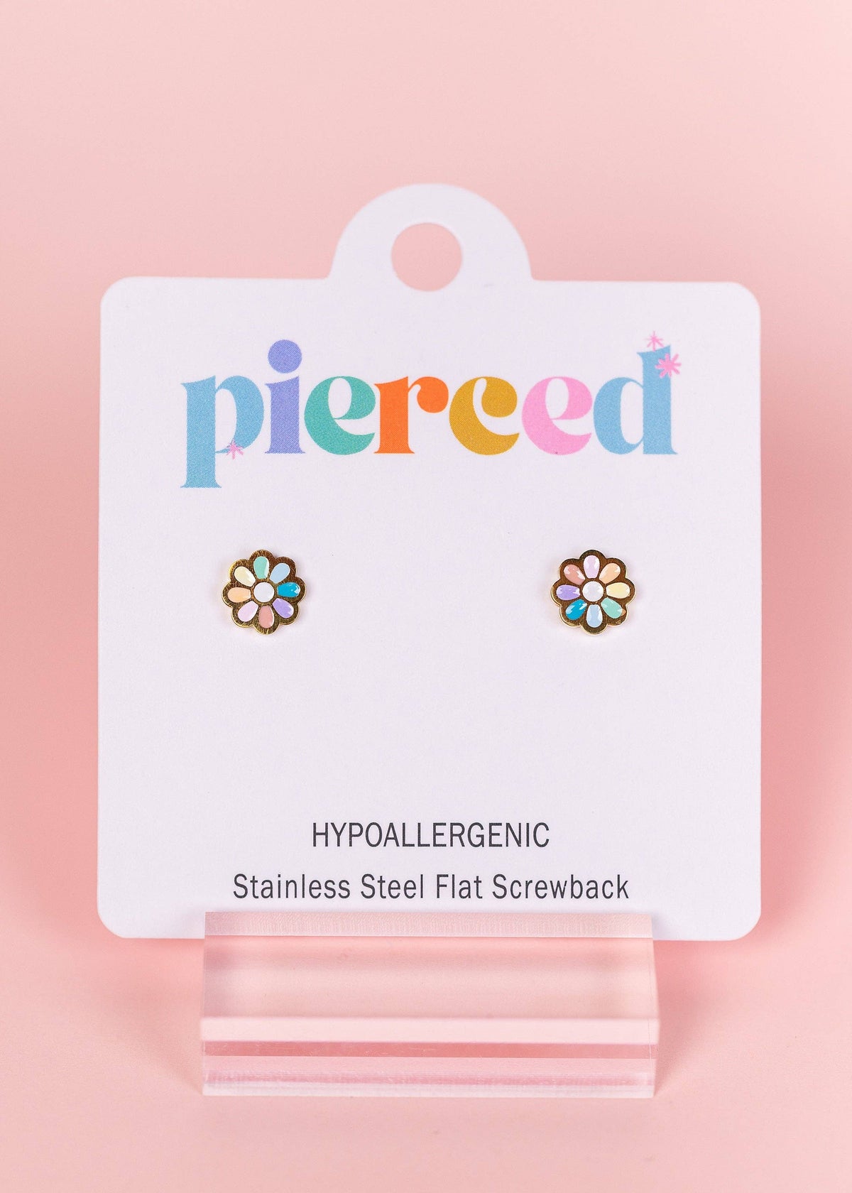 Pierced Co Rainbow Daisy Screwback Earrings