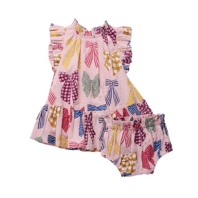 Pink Chicken Baby Girls Harper Dress Set | Patterned Bows